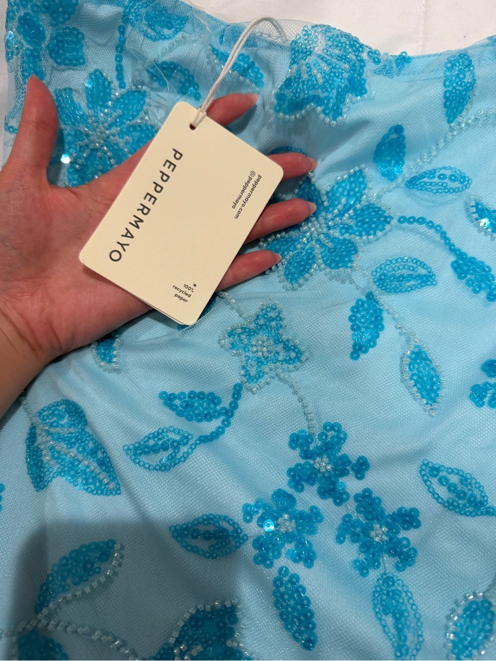 Peppermayo Aqua Sequin Floral Strapless Mini Dress - Picture 2 of 2